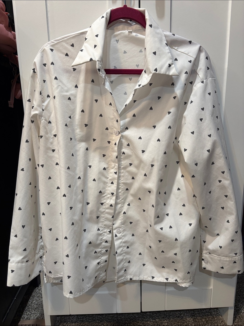 SHEIN White Button-Down Shirt with Black Heart Print